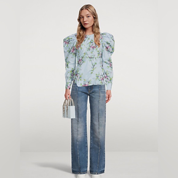 Gann Floral Poplin Blouse With Puff Sleeves